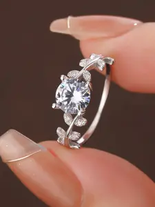 S925 Sterling Silver Ring for Women, Sweet Style Rhinestone Decorated Heart Shaped Ring, Fashion Casual Trendy Exquisite Jewelry for Party for Gift, Elegant Engagement Wedding Ring