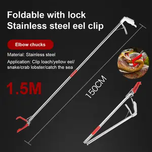 1.5M Foldable Snake Tongs Snake Catcher Tongs Wide Jaw Stainless Steel Reptile Grabber Tool Snake Hook Catcher To Catch Loach Crab Rubbish Clip NEW