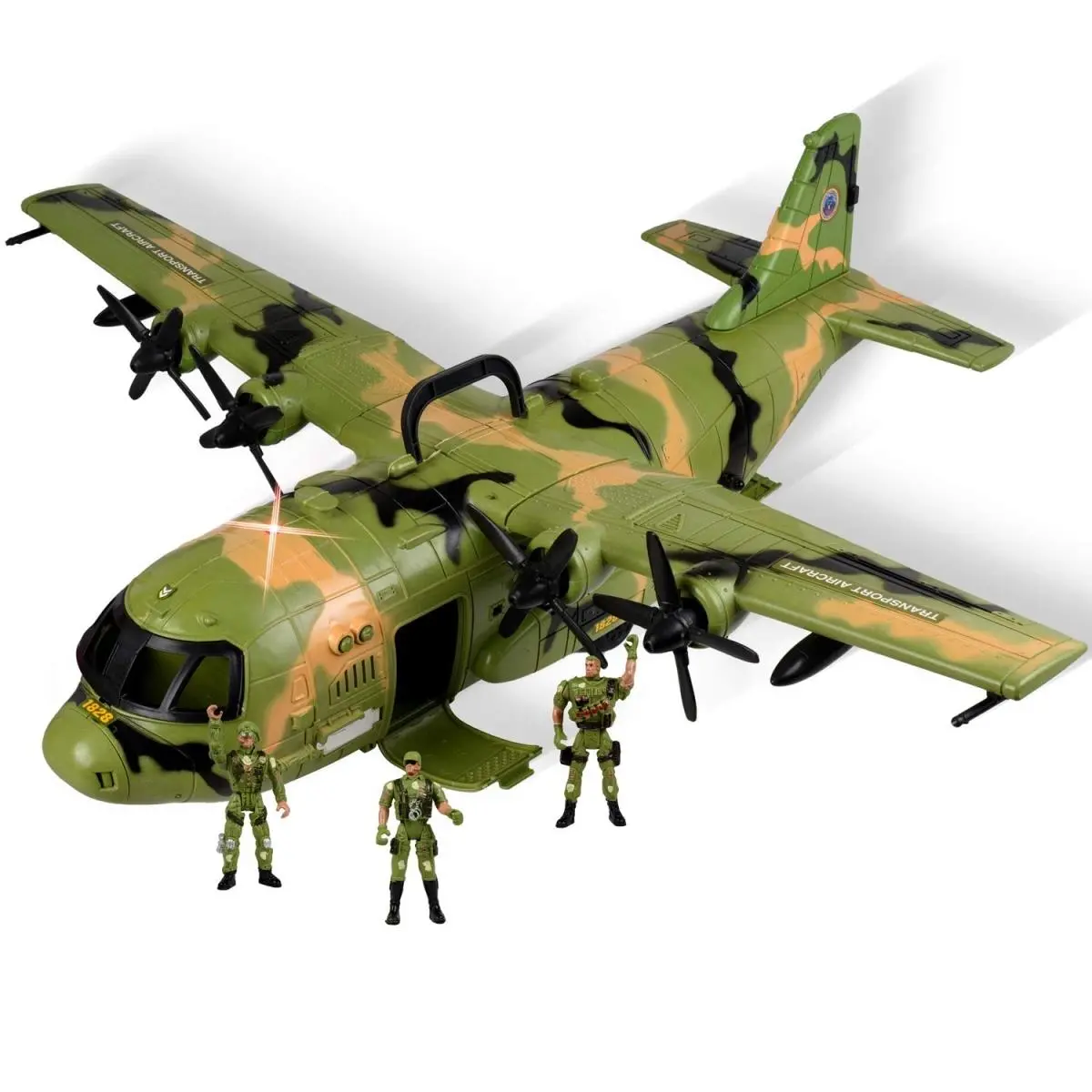 212 MAIN Mini Military C130 Airplane Action Toy for Small Animals - 1 x Military Bomber Plane Set and Soldiers, Open Hatch, Lights & Sounds, Detailed Realistic Design, 3+ Kid Action Play, Imaginative Fun, 1 X Military Bomber Plane Set And Solders