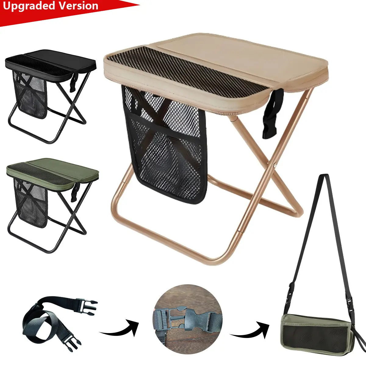 Adult Folding Camping Chair - Compact Carry, 1.5 lbs Ultra Light, Heavy Duty Portable with Shoulder Strap, 400lbs Max Capacity, Velcro Side Storage Pocket, Waterproof Breathable Wear-Resistant Fabric, Ideal for Hiking Backyard Barbecues