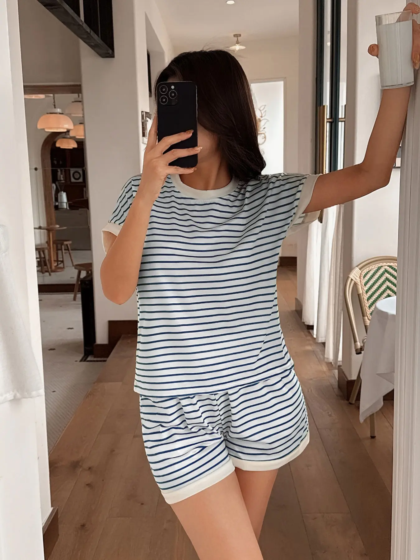 Spring Summer New Striped Print Women's Sleepwear Loungewear Pajama Set, Elastic Fabric Comfortable Soft Skin-Friendly, Indoor Outdoor Wear, Elegant Casual Home Clothes Two-Piece