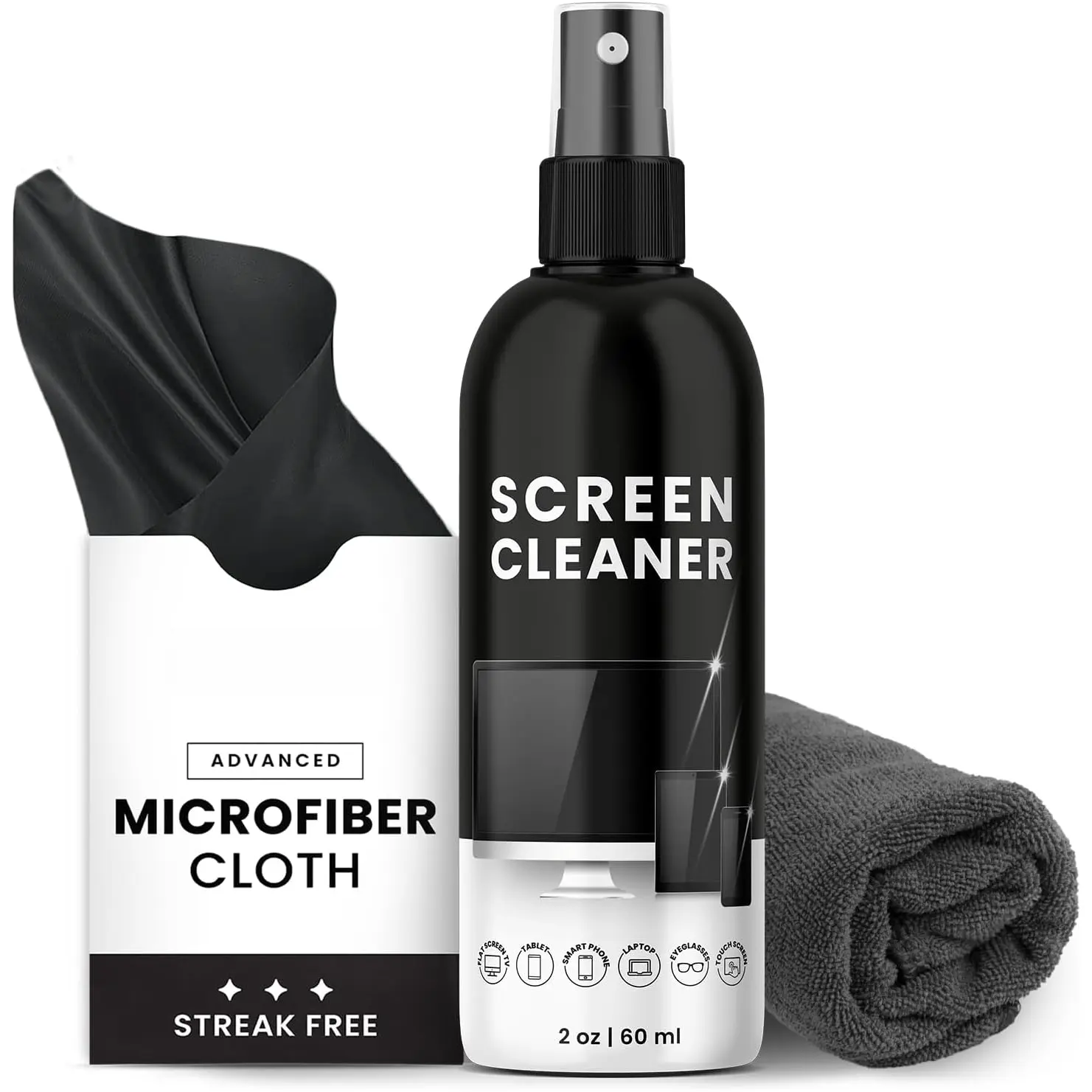 Screen Cleaner Spray and Wipe - TV screen cleaner spray and 2 Microfiber cloths, Computer Screen Cleaner, TV screen cleaner for  TV & , Laptop, MacBook, iPad and  Devices - (2oz)