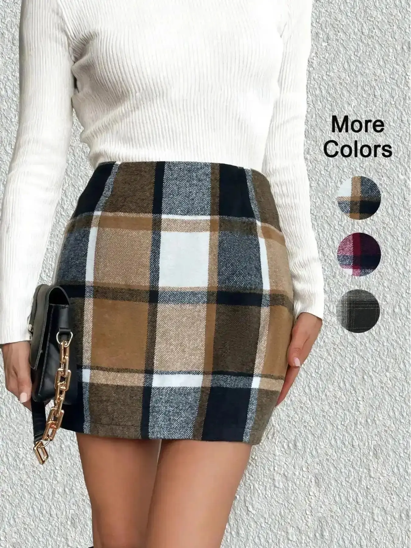 Women's Classic Plaid Woolen Mini Skirt, Spring Holiday Bodycon Skirt, Maroon Color, Fashion Versatile, Casual Skirts, Everyday, High Waist Fitted Design, striped skirt, pleated skirt, linen skirt