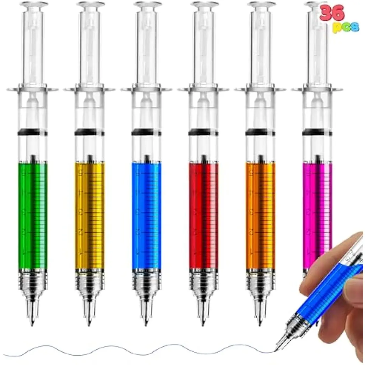 36pk Retractable- Syringe Pens Bulk Party Favors Fun Nurse Pens, Multi Color Novelty Nursing School Supplies, Classroom Goodie Bags Party Favors