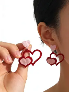Cute Acrylic Heart Envelope Earrings, Hollow Out Design, Perfect for Weddings, Valentine's Day, Casual Wear, Holiday Gifts