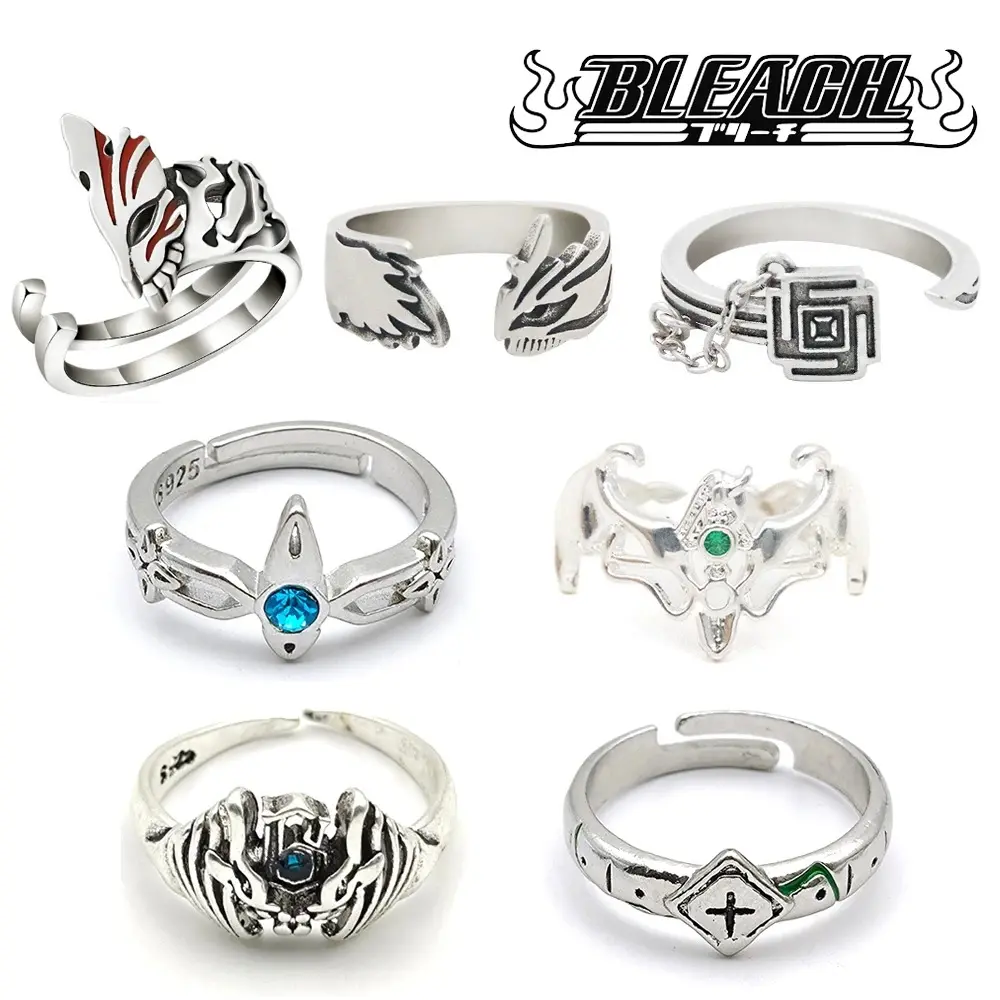 Goth Anime Stackable Finger Rings Set with Character Graphics, Hyorinmaru & Grimmjow Inspired Vintage Alloy Jewelry for Cosplay Wear, Collectibles, Goth Rings, Open Ring