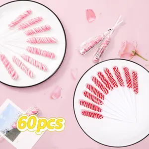 Pink & Red Twisty Lollipops Individually Wrapped Bulk - Valentines Candy Valentine Lollipops Candy - Kid's Whirley Lollipop for Decorating Birthday, Strawberry Flavor 60 Pack