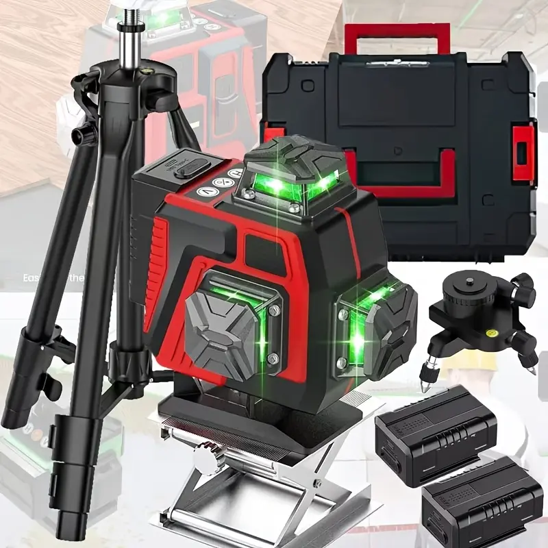 4D 16-Line Green Laser Level, 360-Degree Rotary Automatic Leveling Tool with Rechargeable Li-Ion Battery, 1M Tripod for Home Users’ Flat Surfaces Leveling & Vertical-Horizontal Positioning