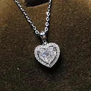 Luxurious Silvery Heart Zirconia Pendant Necklace Zirconia Elegant Women Wedding Engagement Party Heart Pendant Necklace Charm Jewelry Gift