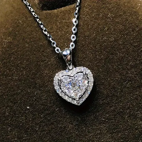 Luxurious Silvery Heart Zirconia Pendant Necklace Zirconia Elegant Women Wedding Engagement Party Heart Pendant Necklace Charm Jewelry Gift