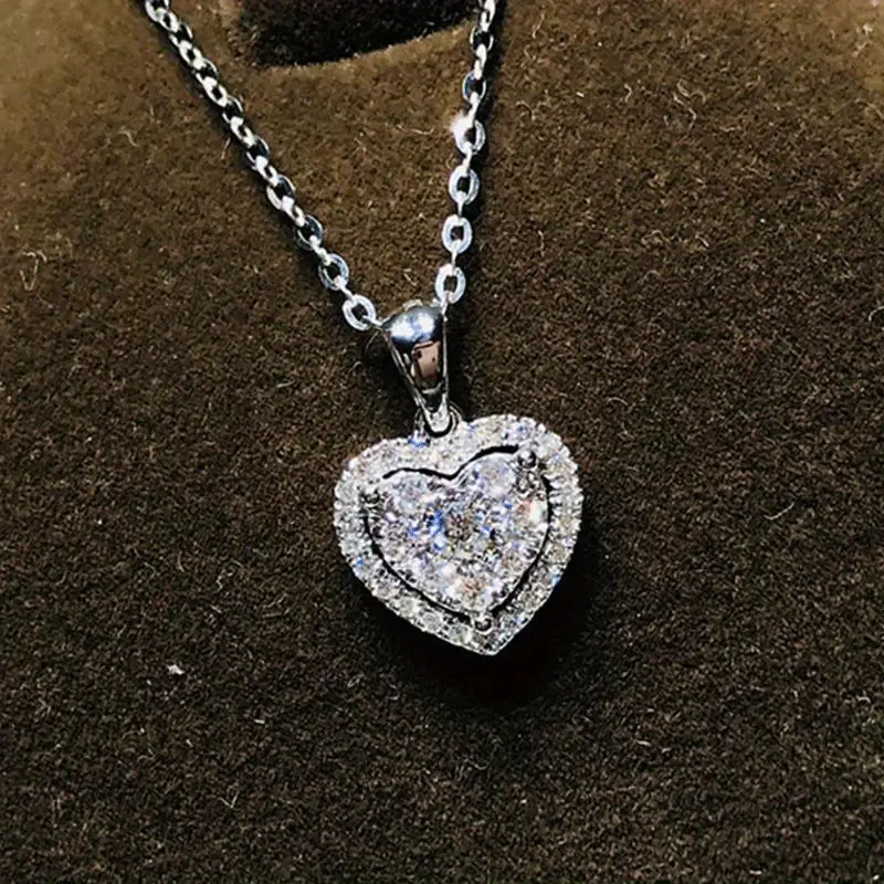 Luxurious Silvery Heart Zirconia Pendant Necklace Zirconia Elegant Women Wedding Engagement Party Heart Pendant Necklace Charm Jewelry Gift