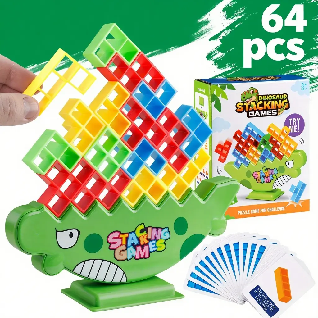 Stacking Game 64Pcs Tetra Tower Balance Blocks Puzzle Board Games 2 Players+ Family Parties Kids & Adults Team Building Toy Magic Cubes