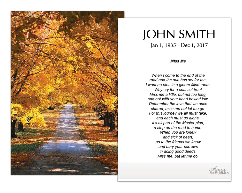 Personalized Memorial Prayer Cards FPC1002EN 2.5" x 4.25" High-Quality Satin Card Stock Optional Lamination for Wake Services Customizable with Name and Optional Lamination for Durability