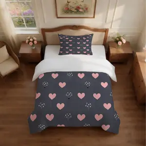 Cute Pink Heart & Flower Comforter Set, 2/3PCS Minimalist Bedding, No Pillow Insert, Soft for Bedroom Guest Room Dorm, Perfect Gift for Girls