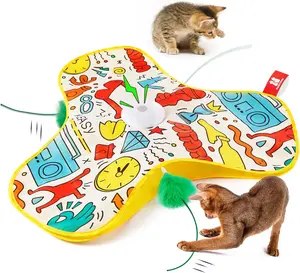 Potaroma Cat Toys Interactive, in-The-Cover Moving Cat Feather Toy, Unpredicatable Hide and Seek Kitten Wand Toy, Automatic Indoor Cat Toy, Exercise Kicker for All Breeds, Graffiti Cover #SummerVibes #petlovers