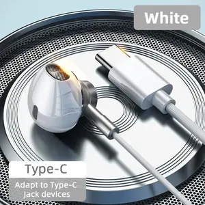 Type C Headphone HiFi Bass Stereo Volume Control Mic  Wired Earbuds fashion sound