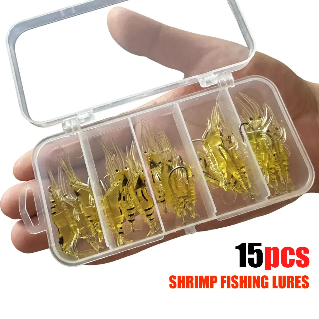 Soft Plastic Lures, 15/30-Piece Realistic PVC Shrimp Baits, 1.6" Compact Lures with Natural Look, Fish Attractant for Saltwater & Freshwater, Beginner-Friendly, Artificial Lures
