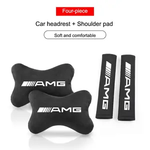 Car Logo Seat Belt Shoulder Pads, Cervical Spine Headrest Neck Pillow, for Mercedes Benz Amg Gle Gls Cla Cle Glc Cls Gla W223 W213 W206