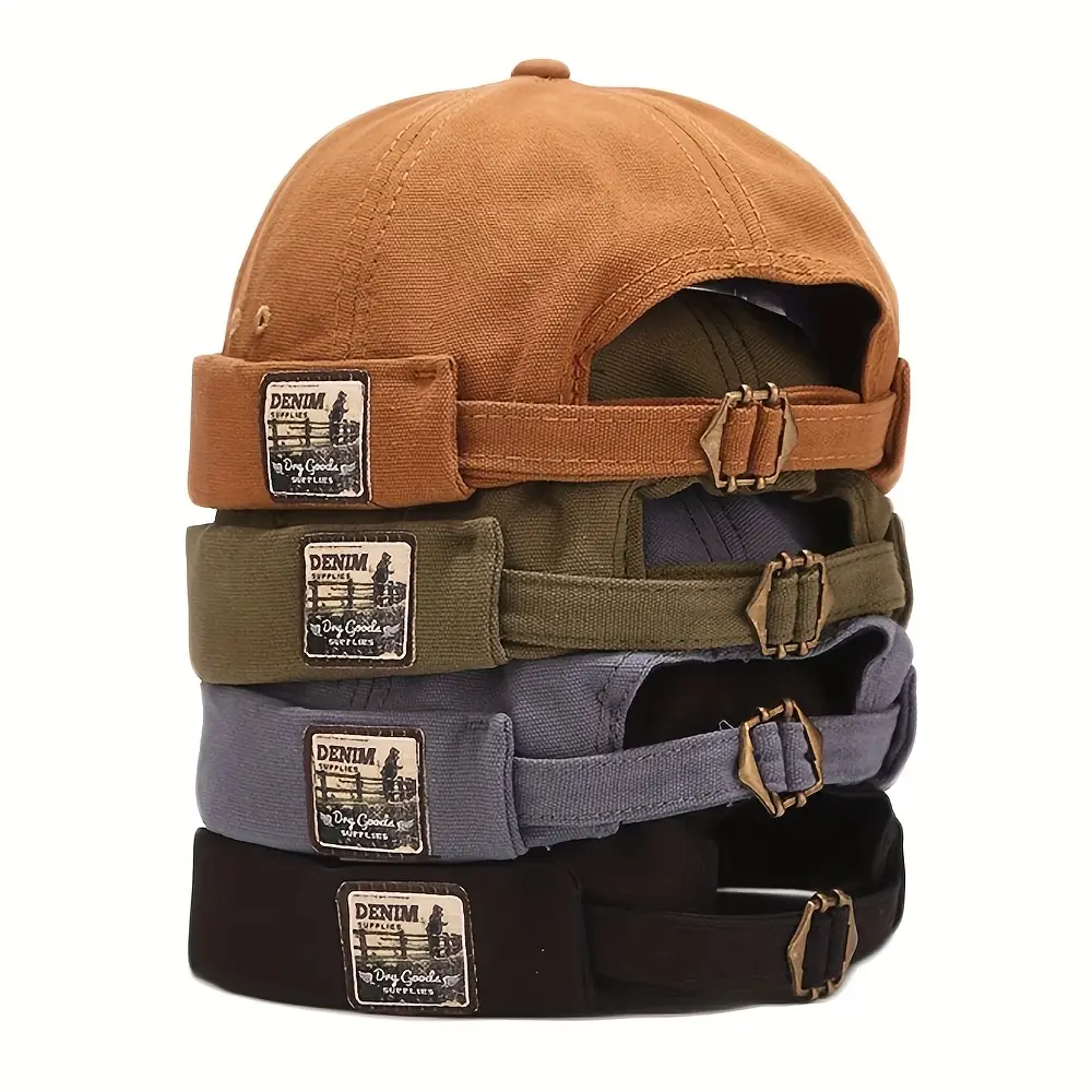 4PCS Brimless Sailor Cap, Brimless Skullcap Rolled Cuff Retro Beanie Hat, Adjustable Rolled Cuff Skull Hats for Men Women