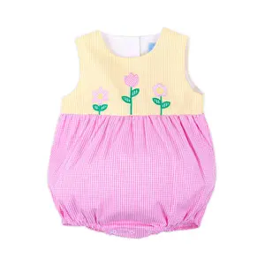 Blooming Flowers Yellow Gingham Bubble - Sweet Spring Outfit for Baby & Toddler Girls Floral Print Dress