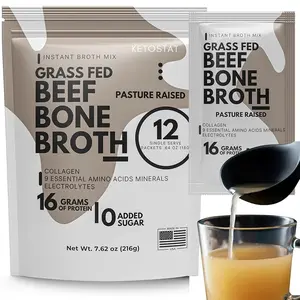 Ketostat Grass Fed Beef Bone Broth Powder Packets 12 Pack 16g Hydrolyzed Collagen Amino Acids Electrolytes Sipping Broth Powder Made in USA Natural Muscle Protein Supplement Edible Colagen