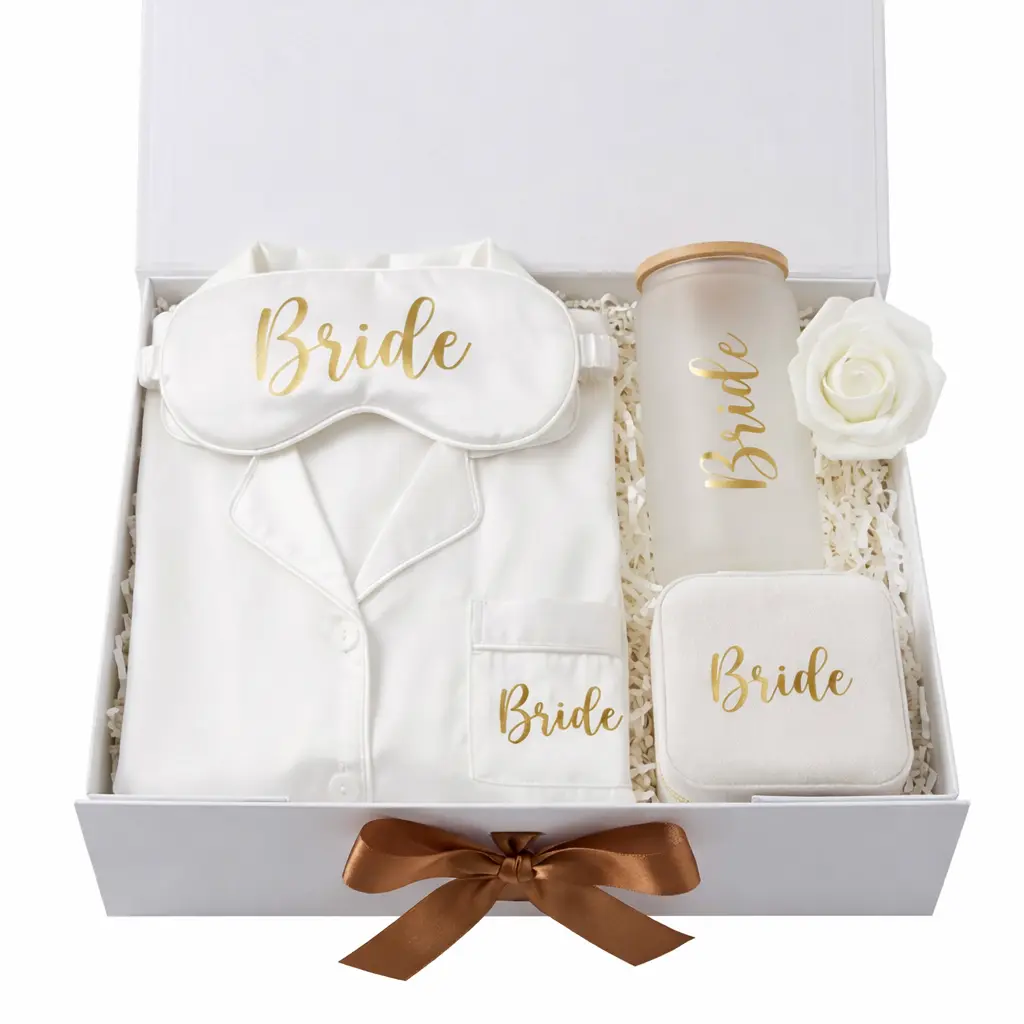 Taniri Luxury Customizable Velvet Satin Female Bridal Gift Box Set - Personalized Ivory Keepsake Box, Bridal Shower Party Supplies, Wedding Morning Surprise