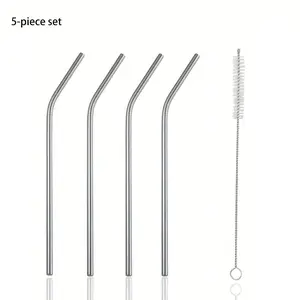 Stainless Steel Straws Set, Metal Boba Straw, 2 Counts/4 Counts Reusable Bent Straws with 1 Count Cleaning Brush, Drinking Straws for Home Kitchen Party Picnic Utensils