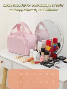 Multi-Pocket Quilted Portable Travel Cosmetic Bag, Cosmetics Bag, Large Capacity Lightweight Toiletry Organizer, Water-Resistant with Dry Wet Separation Feature for Daily Use and Travel, Makeup Storage Bag