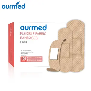 Ourmed Flexible Fabric Adhesive Bandages, 100 Count, Latex Free First Aid Bandage with Non-Stick Pad for Wound Care, Cuts, Scrapes, Blisters, Assorted Sizes