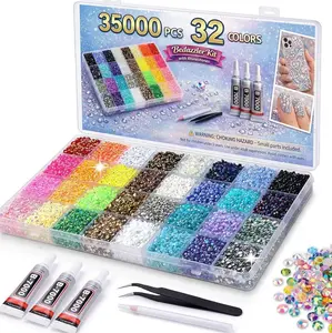3500Pcs 32 Colors Rhinestones for Bedazzling, 3mm Multicolor Resin Flatback Gems for Diamond Art, Bedazzler Kit with 3Pcs 10ml B7000 Jewelry Glue for Crafting Nails Clothes Shoes Book
