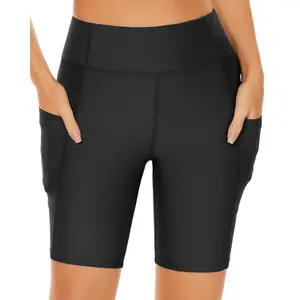 Holipick Women Tummy Control Swim Shorts High Waisted Biker Shorts with Pockets Swimming Shorts Boy Short Swim Bottoms