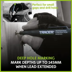 TRACER Deep Hole Construction Pencil Site Holster. Extendable 2B Carpenter Pencil with Inbuilt Carpenter Pencil Sharpener
