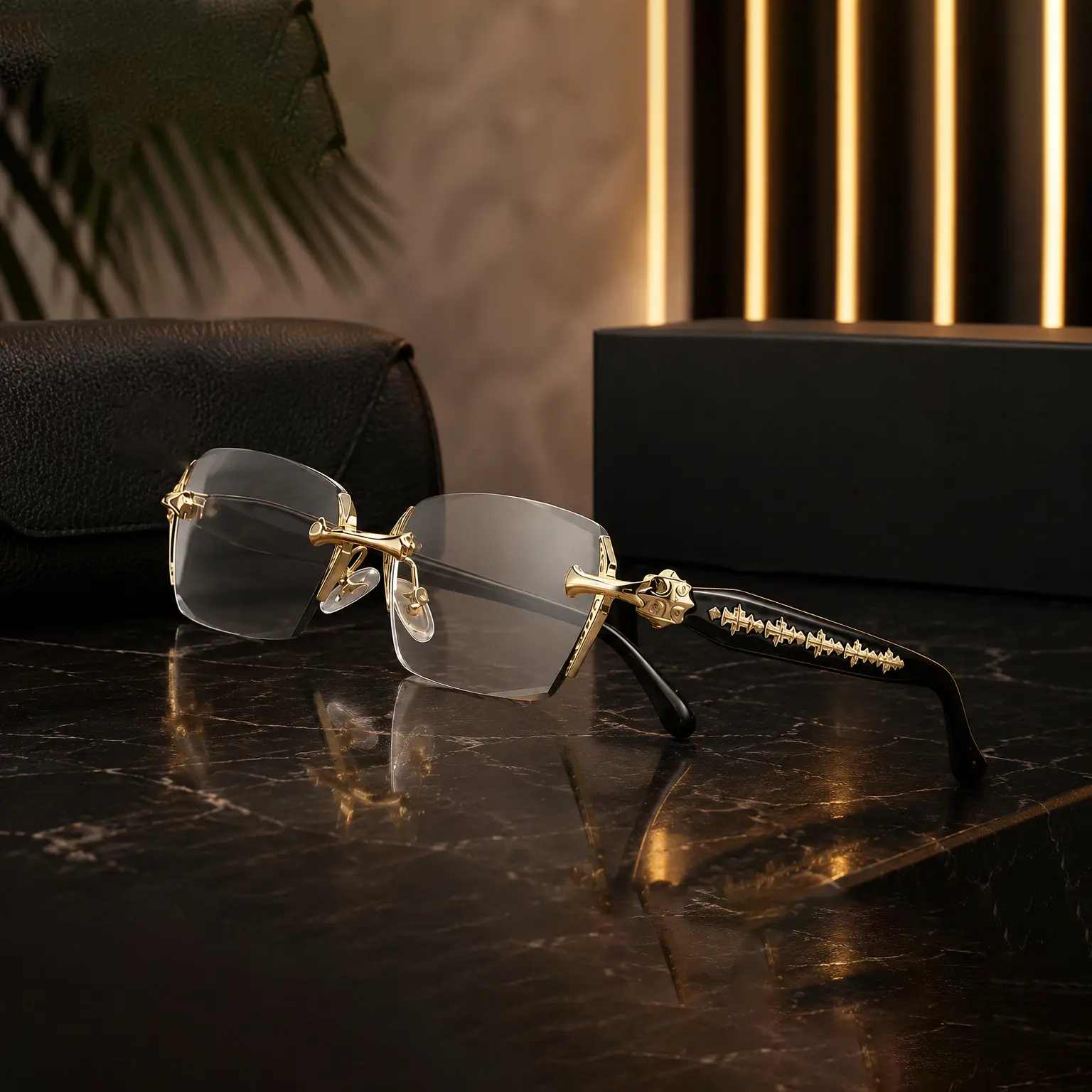 Premium Frameless Diamond Cut Glasses | Luxury Stainless Steel Clear Lens Eyewear, Unisex Fashion No-Degree Glasses, Perfect Aesthetic Gift for Him/Her