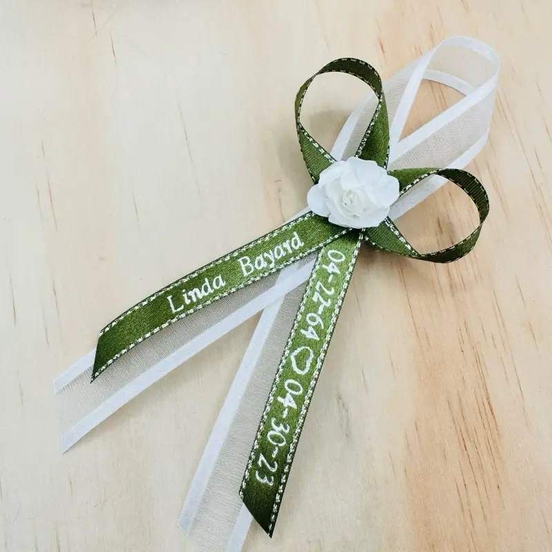 Personalized Memorial Double Ribbon Brooch Pin - 5 in Double Layer Funeral Favor with Safety Pins, Customizable Text (23 Characters Per Side) for Remembrance Services, Secure Attachment, Meaningful Decorative Fashion Accessory, Personalized Double Ribbons