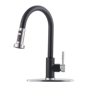 WOWOW Single-Handle Wall Mount Gooseneck Pull Down Sprayer Kitchen Faucet Stainless Steel in Black and Brushed Nickel
