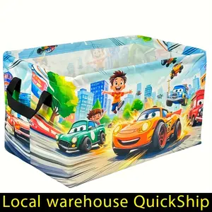 Foldable Fabric Storage Basket With Handles, Toy Truck Pattern Laundry Hamper And Dirty Clothes Basket, Suitable For Storing Toys, Towels, Books, Gifts, Also Used For Organizing Shelves, Closets, Bedroom, Laundry Baskets