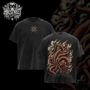 [HIKISTREET] Vintage Kurama Nine-Tailed Fox Acid Washed T-Shirt Naruto Merch Grunge Washed Oversized Tee Streetwear Gift  Anime Top