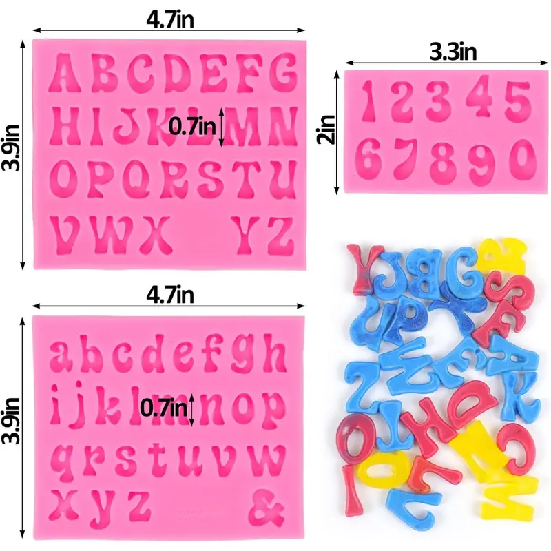 3pcs Flexible Silicone Alphabet & Number Bakeware Mold Set - Easy Demold Letter Tool for Chocolate, Candy, Christmas & Birthday Gifting, Multi-Size Upper/Lower Case Kitchen Baking Supplies