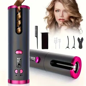 USB Rechargeable Wireless Curling Iron - Easy and Precise Curling, No Tangles or Burns, 4000mAh Lithium Battery, Portable Travel Automatic Curling Iron with Digital Display, Comes with Clips/Comb, Perfect Holiday Gift, Essential for Festive Styling