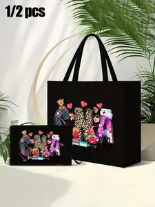 Fashion CNA Print Tote Bag Set with Makeup Bag, Suitable for Women — Nurse-Themed Large Capacity Travel Storage Bag, Commuter Shoulder Bag, Durable Fixed Shoulder Strap, Makeup Bag, Handbag, Reusable, Ideal for Commuting and Travel, Fashionable Tote Bag