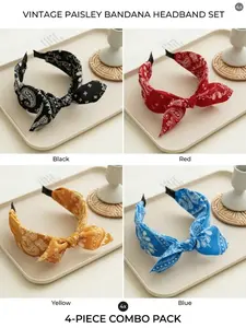 Paisley Print Bow Headband for Women and Girls, Vintage Boho Aesthetic Hair Accessory, Soft Fabric Knotted Design Headband, All Seasons Gift