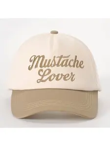 Unisex baseball cap, color-block style embroidered with "Mustache", adjustable vintage casual sun hat for spring and summer, suitable for both men and women.