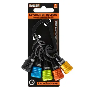 Railer Bit Holder Keychain 5pc - 1/4 inch Hex Shank Bit Holders - Quick Release Bit Holder For Nut Driver, Screwdriver & Drill Bits w / Carabiner christmas gift
