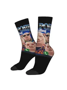 1 Pair Funny Crazy Sock for Men Funny John Pork is Calling John Pork Meme Hip Hop Harajuku Happy Seamless Pattern Printed Crew compression Sock Novelty Gift Casual Daily Wear Socks