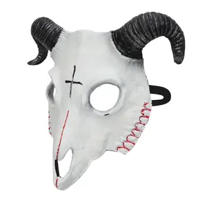 Realistic Goat Mask Halloween Costume Prop, Animal Role-Play Half Mask Headpiece, PU Horror Goat Horn Devil Mask, Perfect for Parties