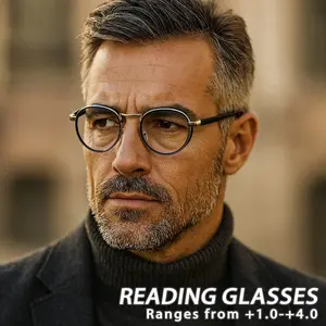 Men's Metal Round Reading Glasses, Casual Artistic Style, Modern American Fashion, Comfortable Old Readers, Trendy Eyewear, Eyeglasses