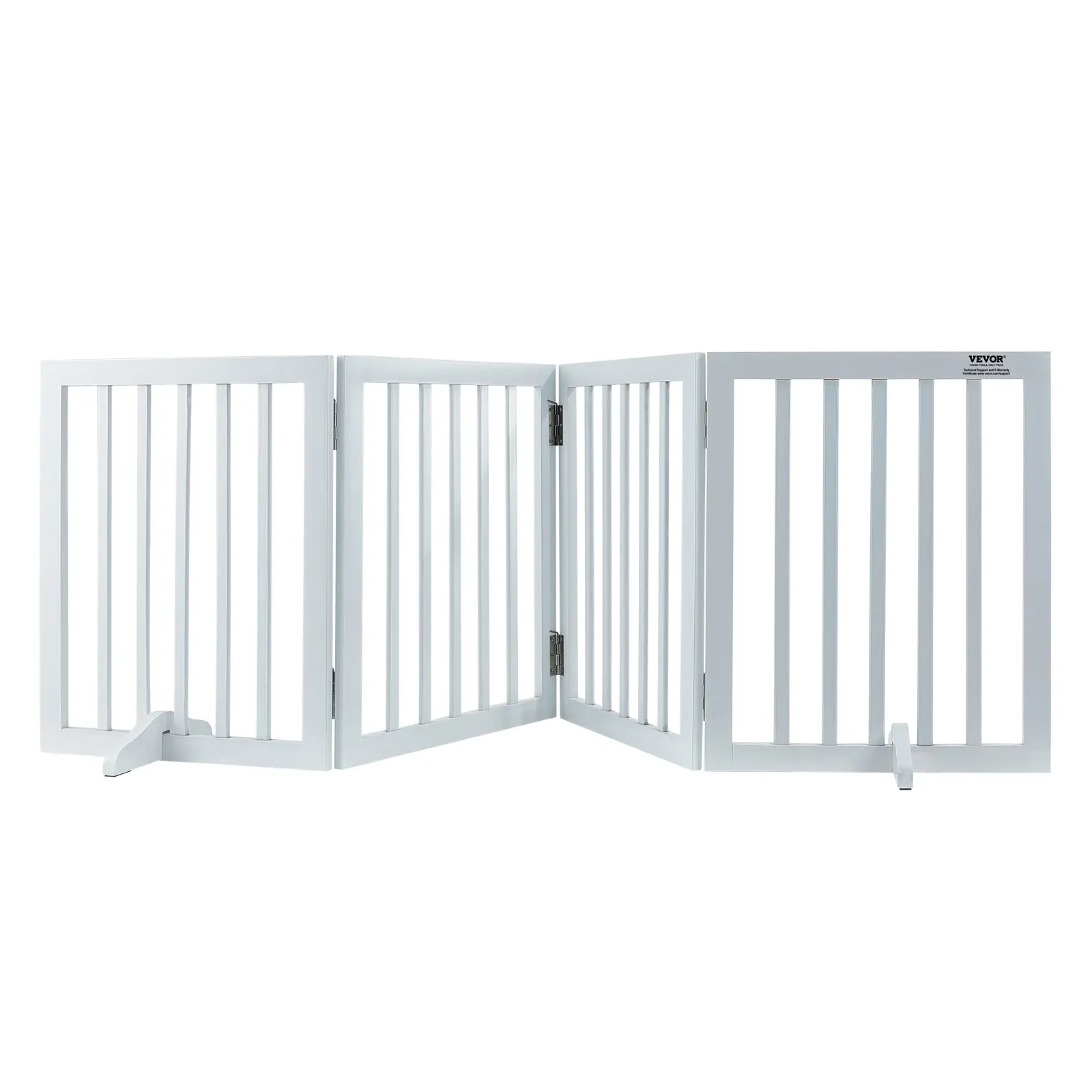 VEVOR Freestanding Pet Barrier,  24" Height x 80.3" Width, 4-Panel Folding Dog Gate for Various Openings, Expandable and Quiet Foot-Supported Indoor Dog Fence, White