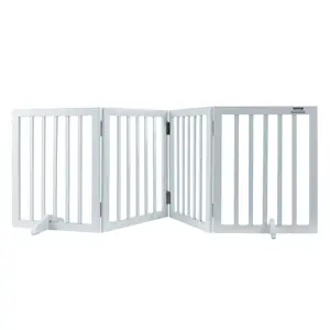 VEVOR Freestanding Pet Barrier,  24" Height x 80.3" Width, 4-Panel Folding Dog Gate for Various Openings, Expandable and Quiet Foot-Supported Indoor Dog Fence, White