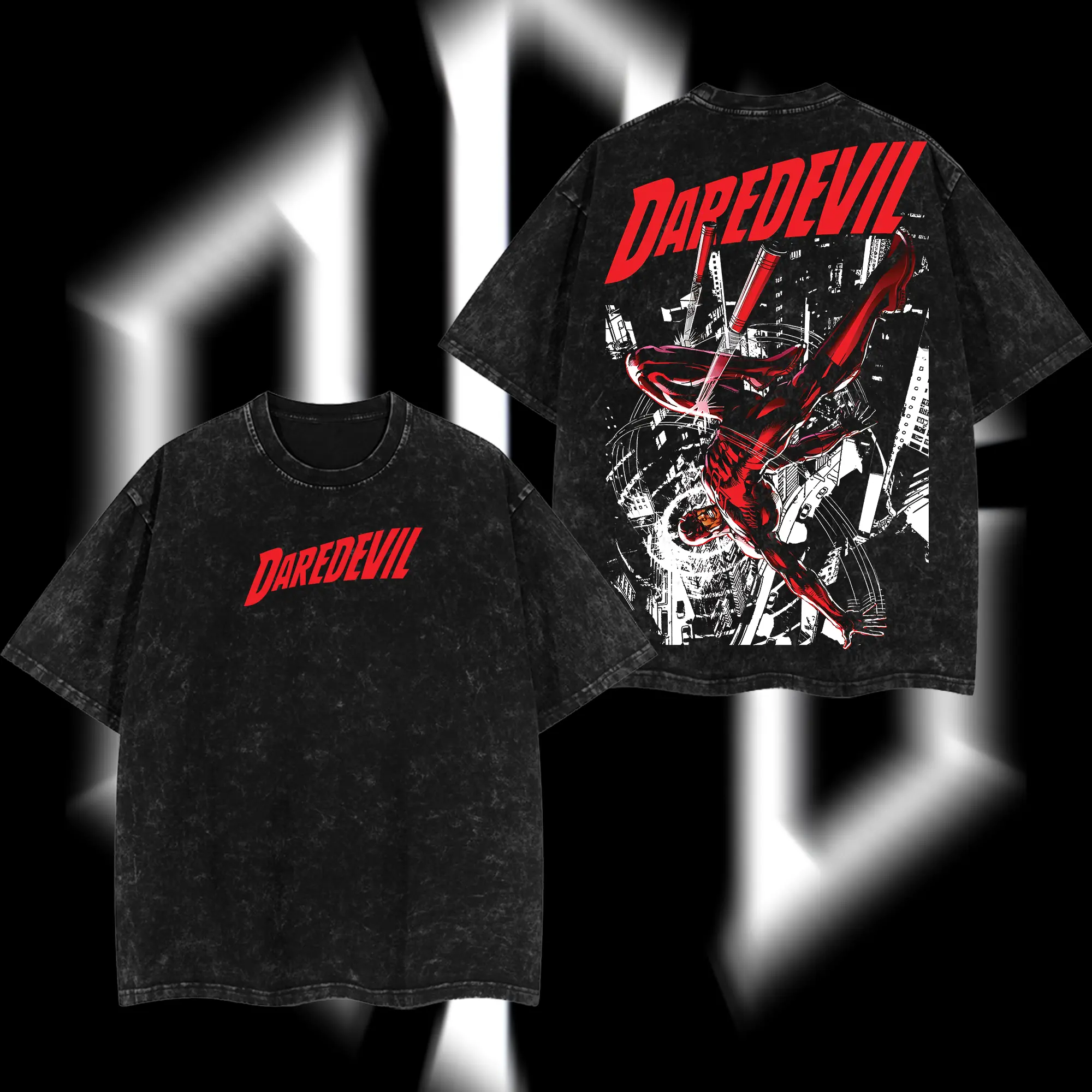 SuperStyle Men's "Matt Murdock" Daredevil Devil of Hell’s Kitchen MCU Comics Edition Round Neck T-Shirt, Classic Apparel Clothes, Double-Printed Oversize Soft Lightweight Acid-Washed Cotton Streetwear Graphic Top
