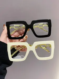 Women's Elegant Large Square Plastic Frame Glasses, Leopard Print & Transparent Lenses, Versatile for Street Style, Driving, Daily Wear